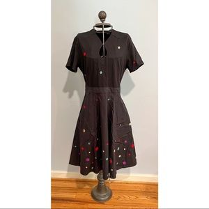 Eshakti Polkadot Black Fit and Flare Dress with Keyhole Neckline and Pockets